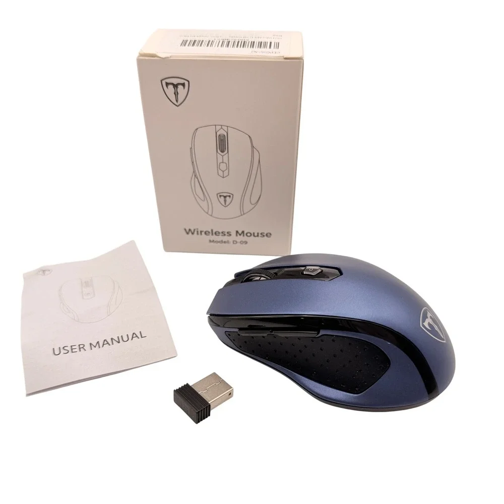 Wireless Mouse D-09 Blue Ergonomic Optical Laptop Computer Accessory Portable